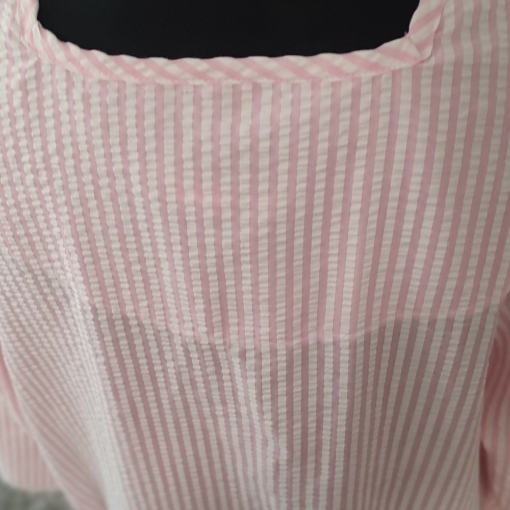 Vintage Pink Seersucker Women's Robe Housecoat Embellished Ribbon And Lace Large - Picture 8 of 14